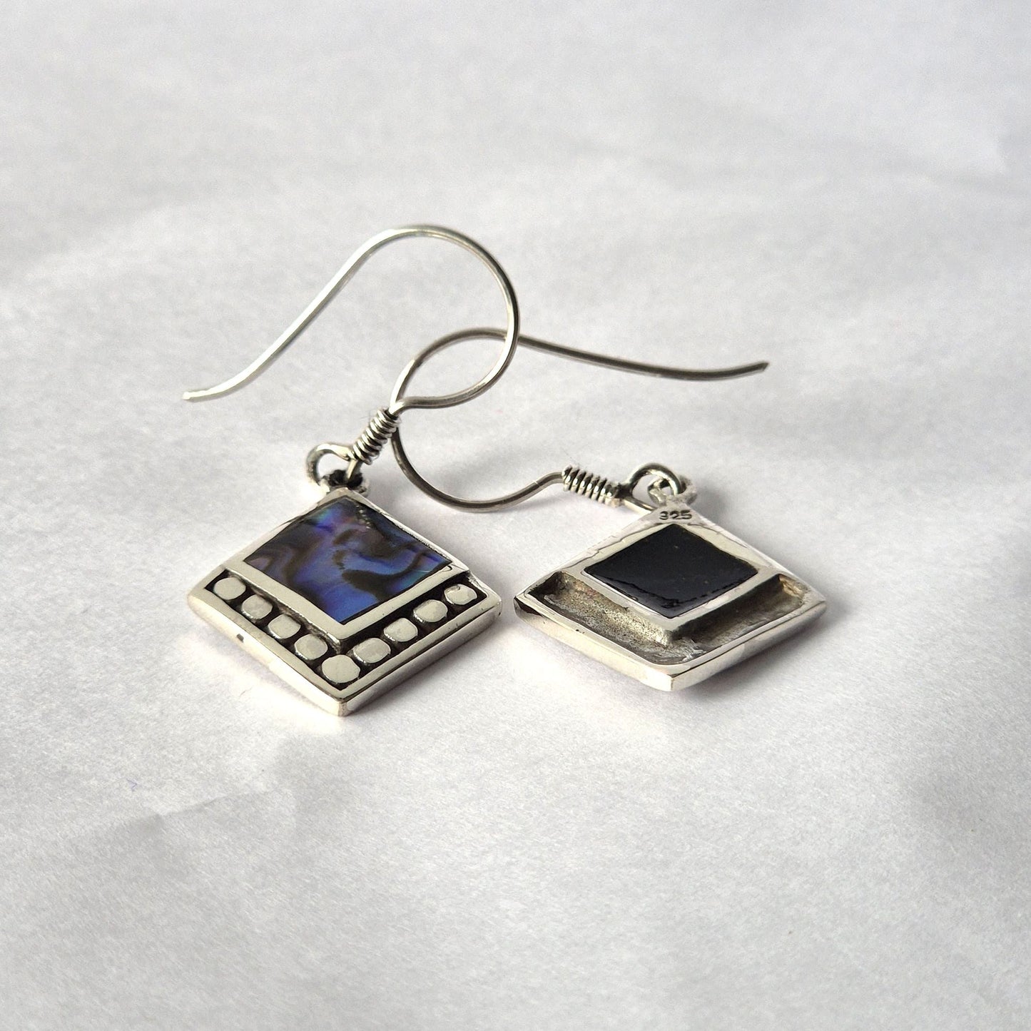Shell & Silver Earrings - Square Dots - Abalone - Luna Panther