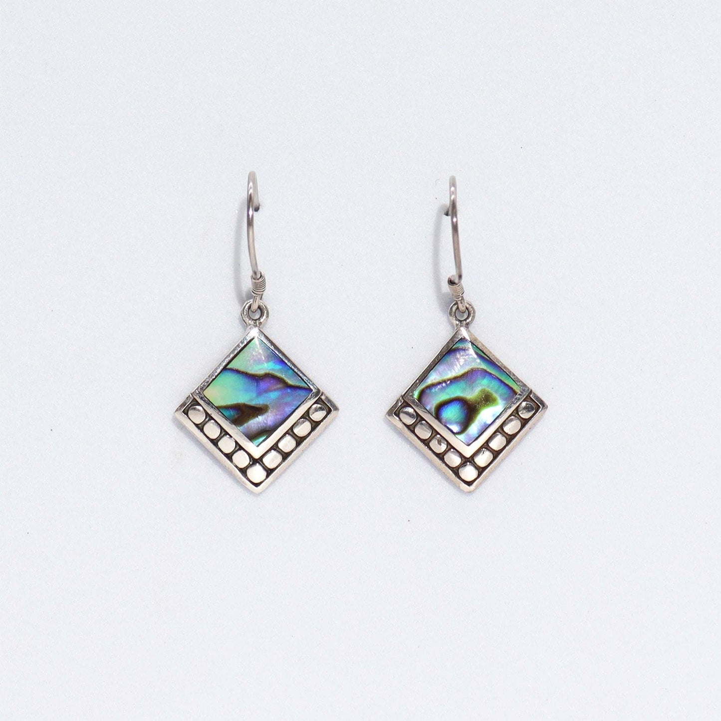 Shell & Silver Earrings - Square Dots - Abalone - Luna Panther