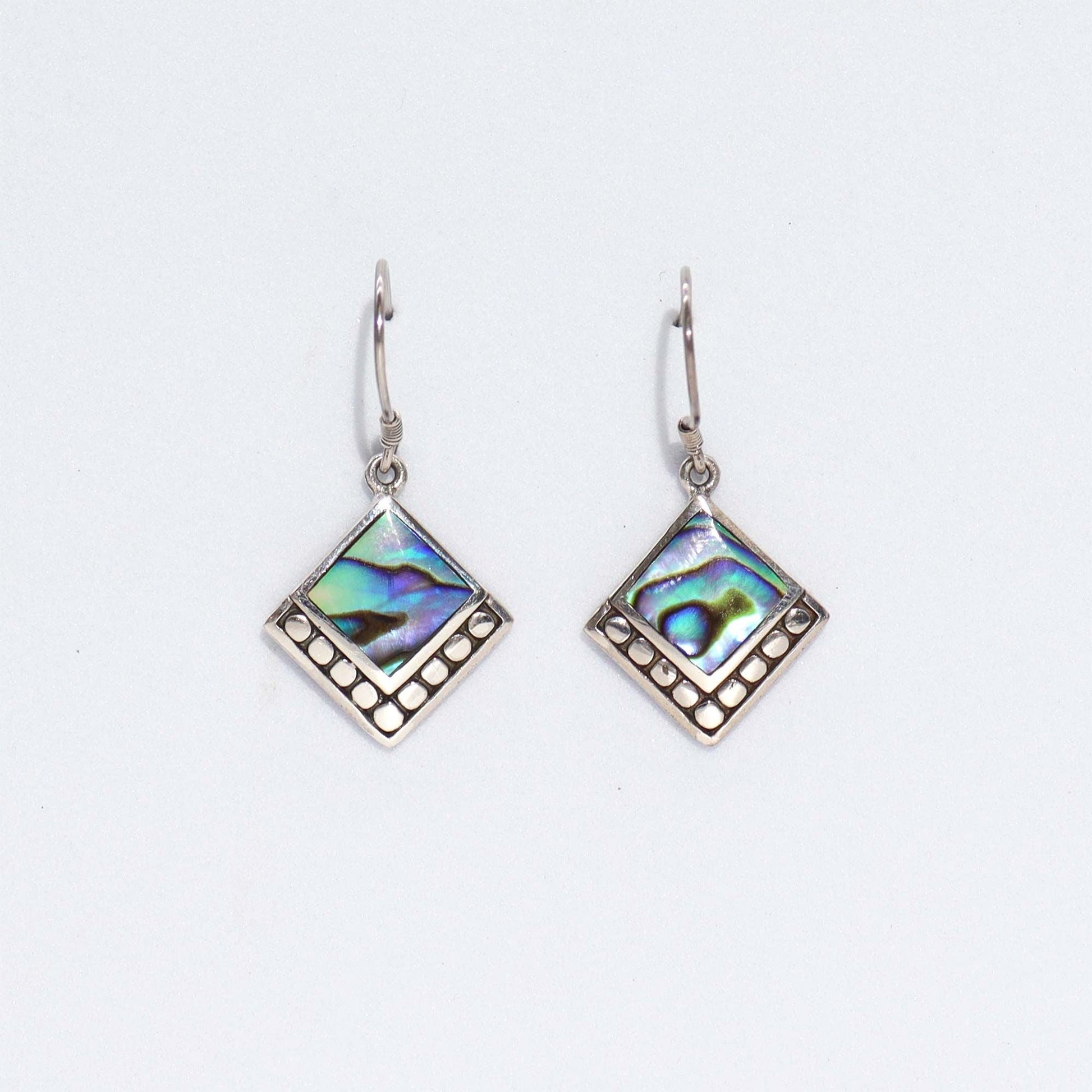 Shell & Silver Earrings - Square Dots - Abalone - Luna Panther