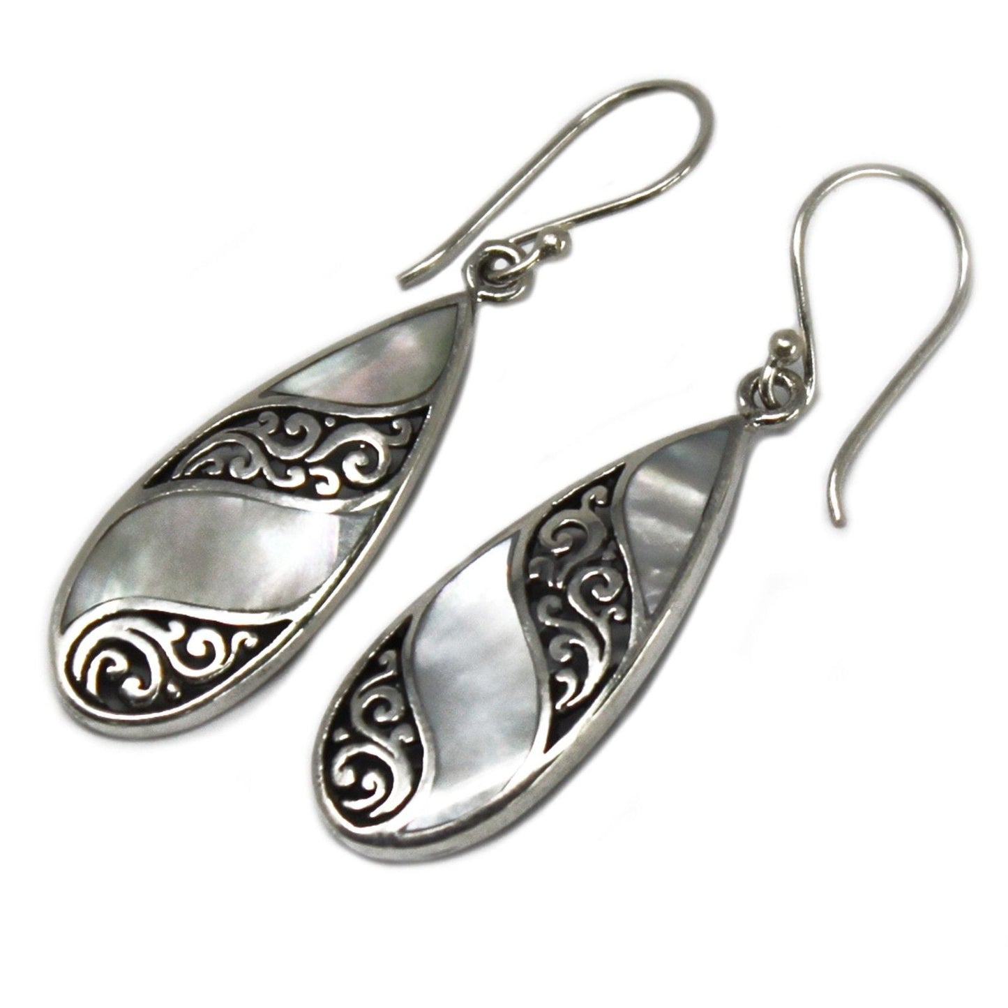 Shell & Silver Earrings - Teardrop - MOP - Luna Panther