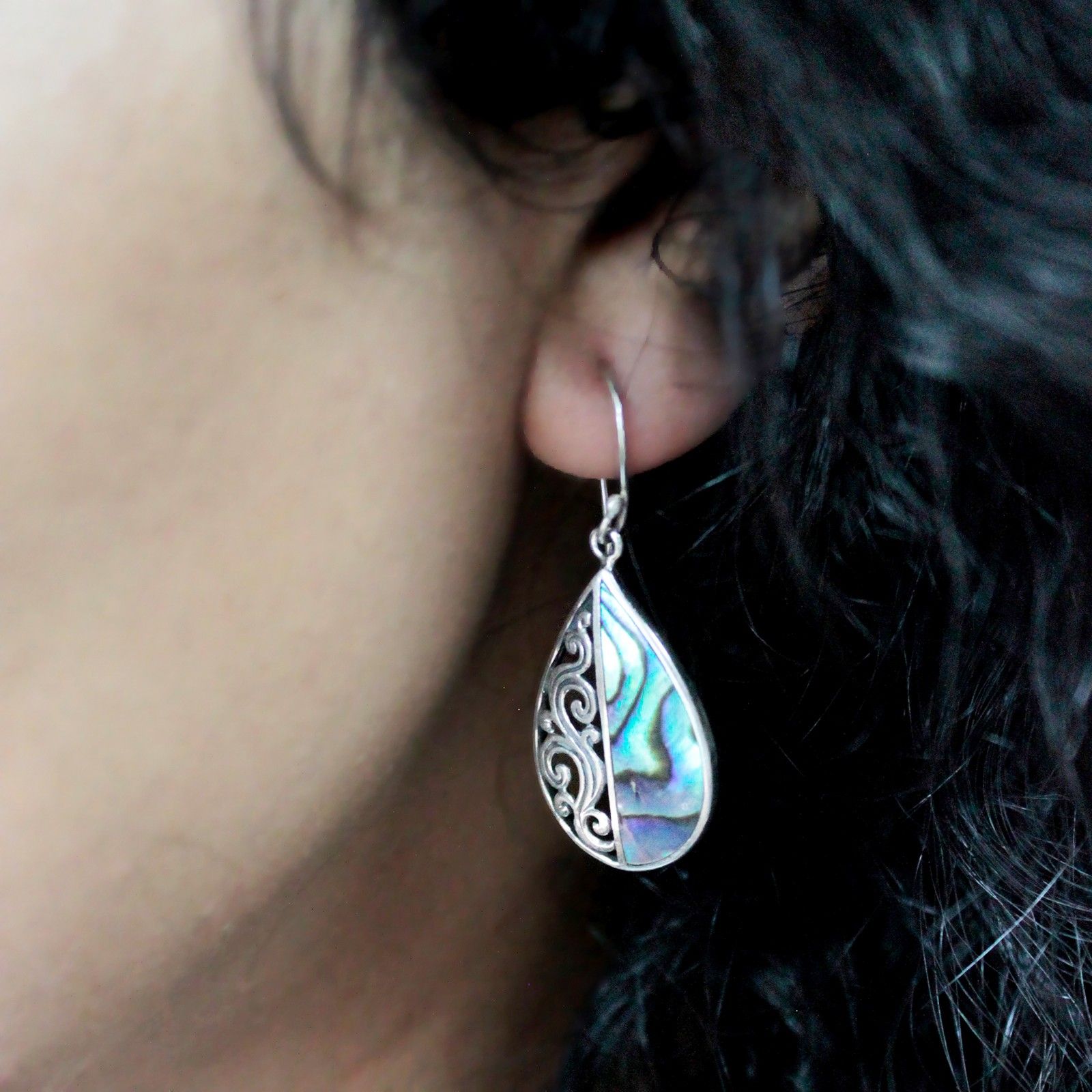 Shell & Silver Earrings - Teardrop - MOP - Luna Panther