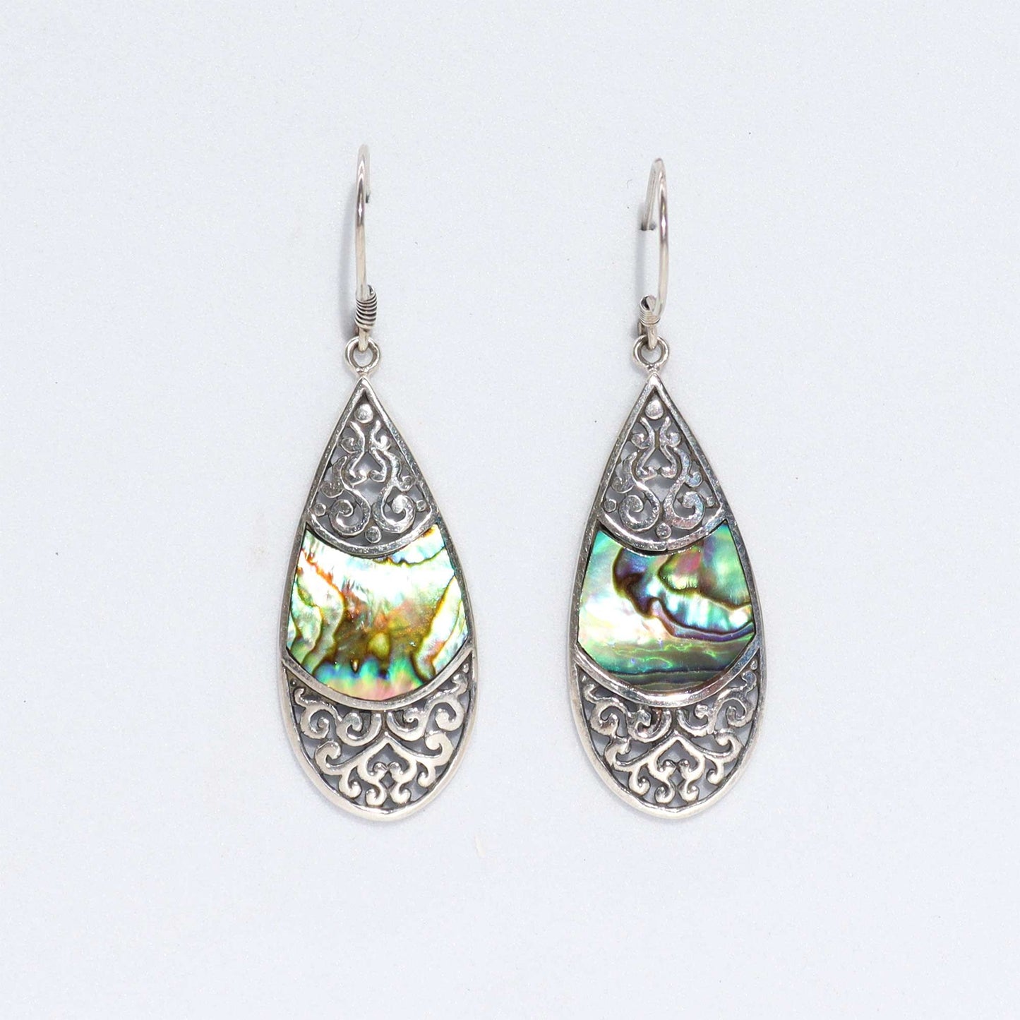 Shell & Silver Earrings - Teardrop Oval - Abalone - Luna Panther