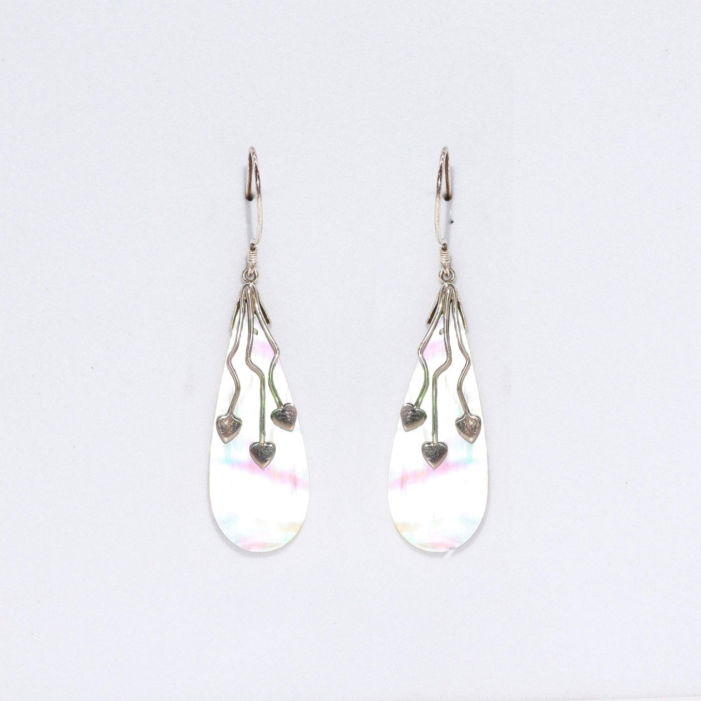 Shell & Silver Earrings - Three Hearts - MOP - Luna Panther