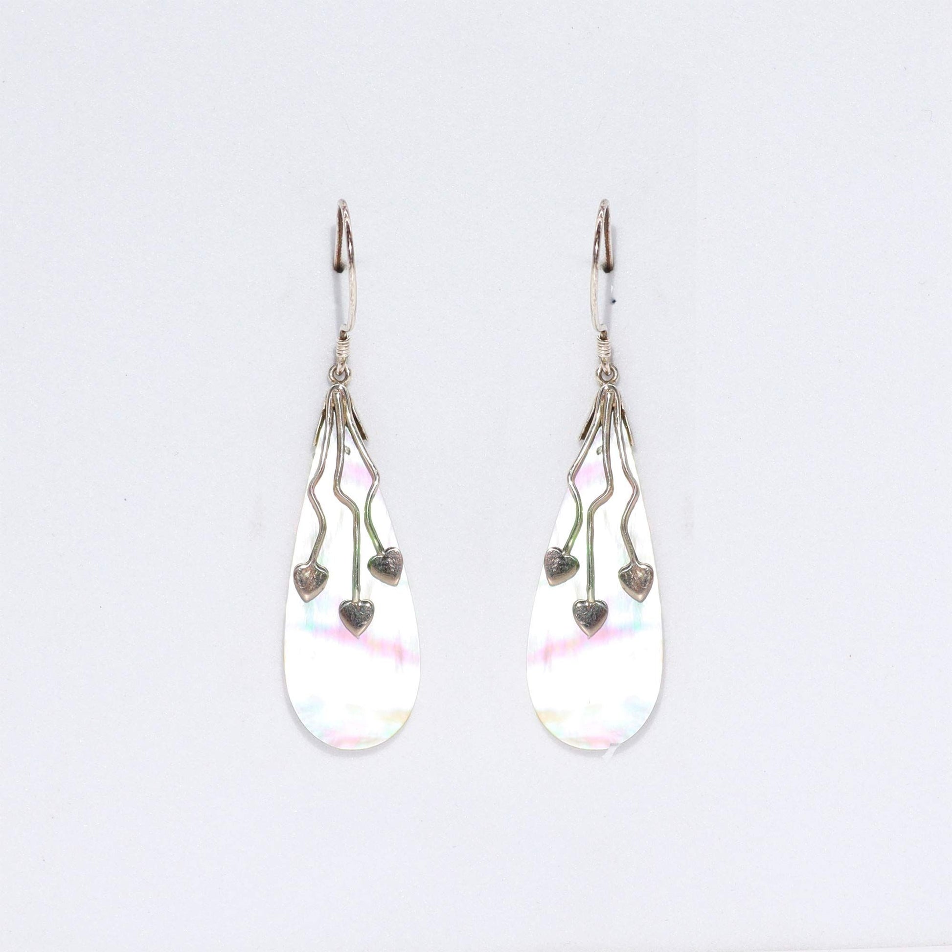 Shell & Silver Earrings - Three Hearts - MOP - Luna Panther