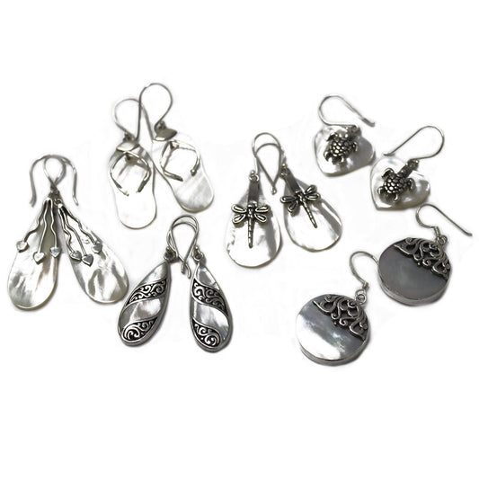 Shell & Silver Earrings - Three Hearts - MOP - Luna Panther