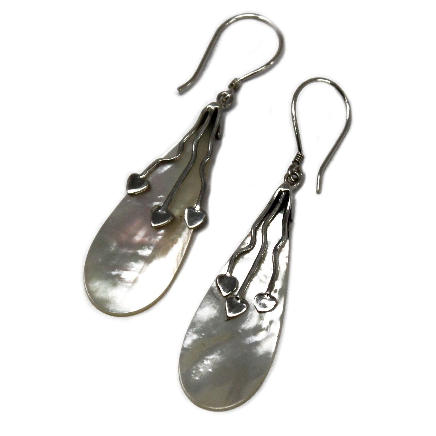 Shell & Silver Earrings - Three Hearts - MOP - Luna Panther