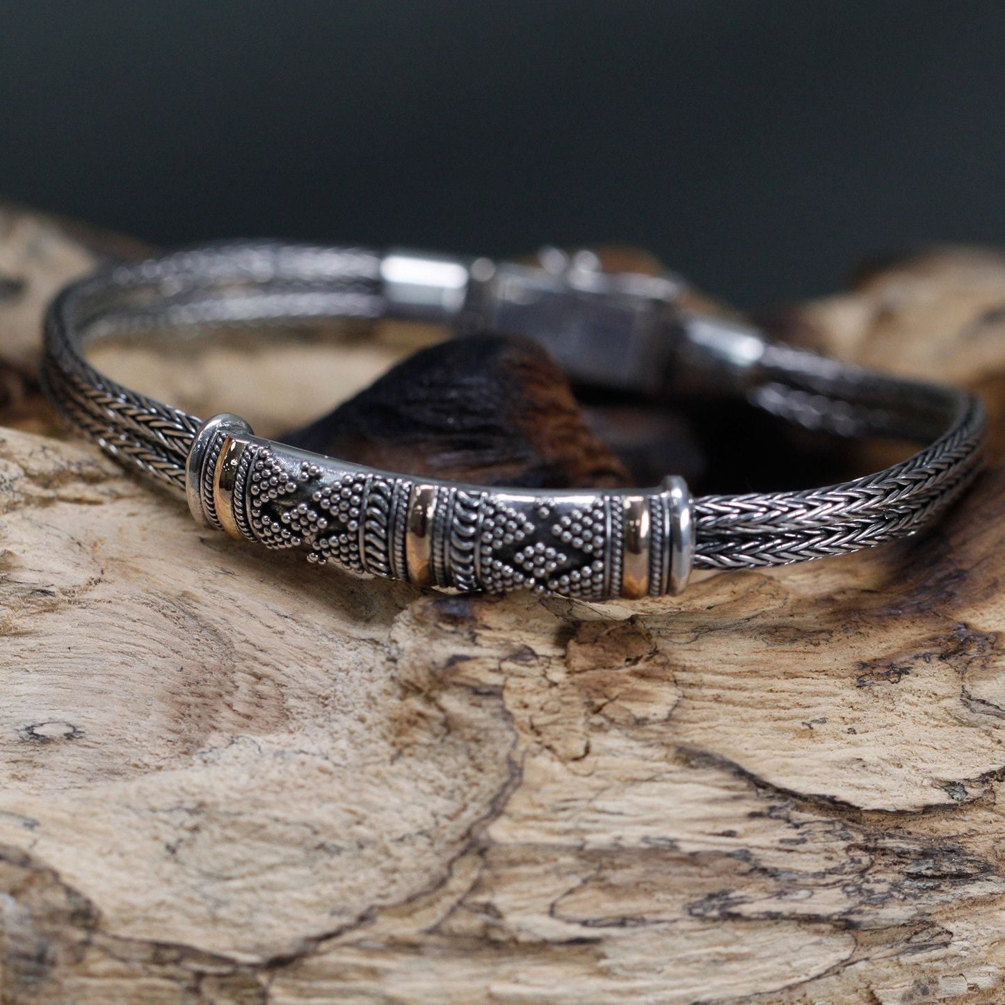 Polished Silver & Gold Bracelet - Unisex Single Chain featuring natural patterning and unique variations - Luna Panther