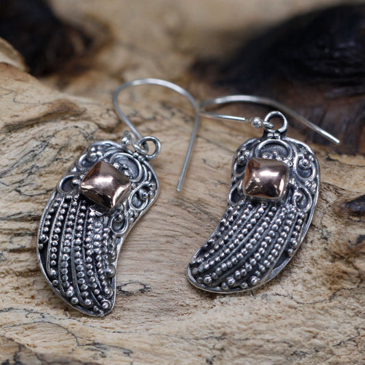 Polished Silver & Gold Earring - Angel Wings featuring natural patterning and unique variations - Luna Panther