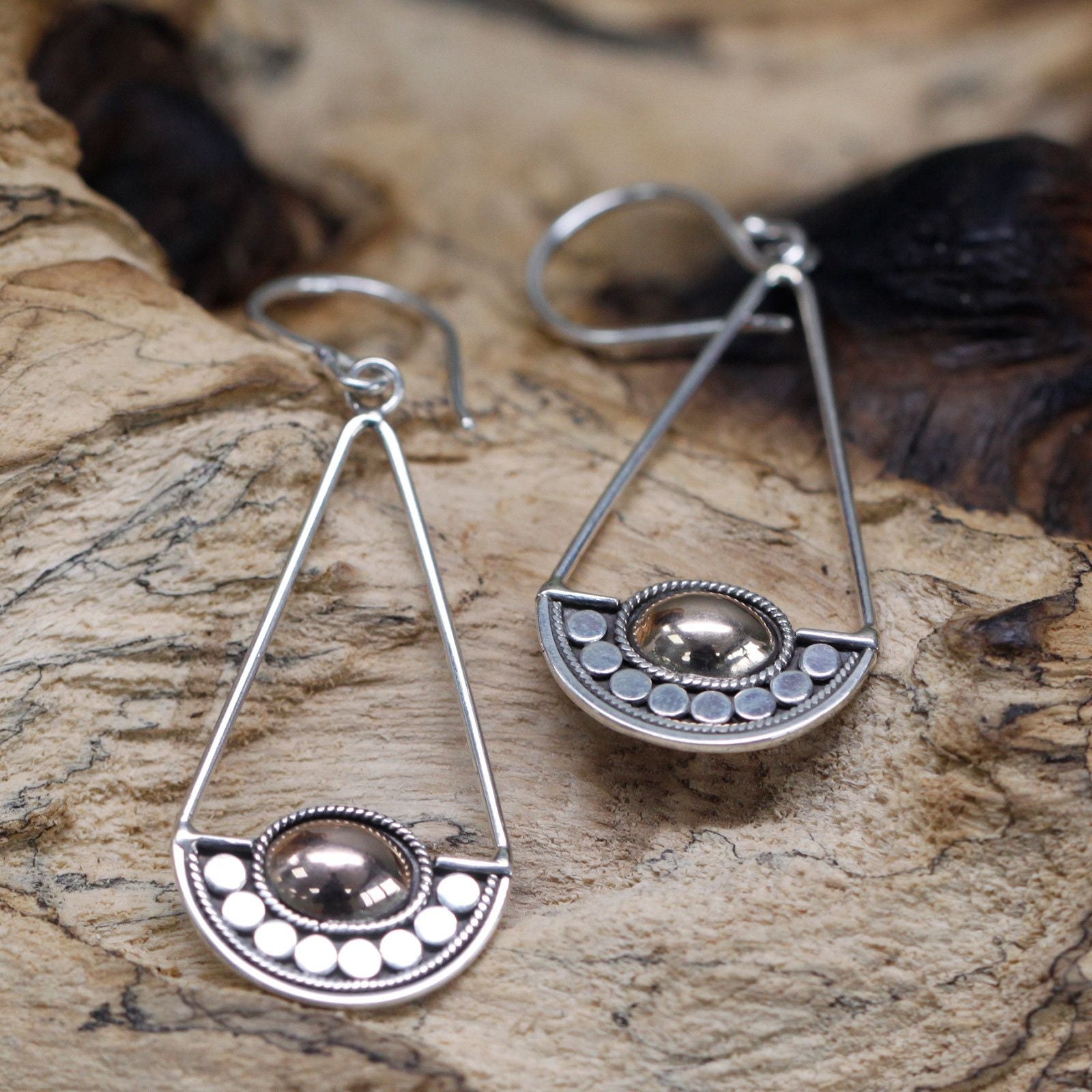 Polished Silver & Gold Earring - Luna Balance featuring natural patterning and unique variations - Luna Panther