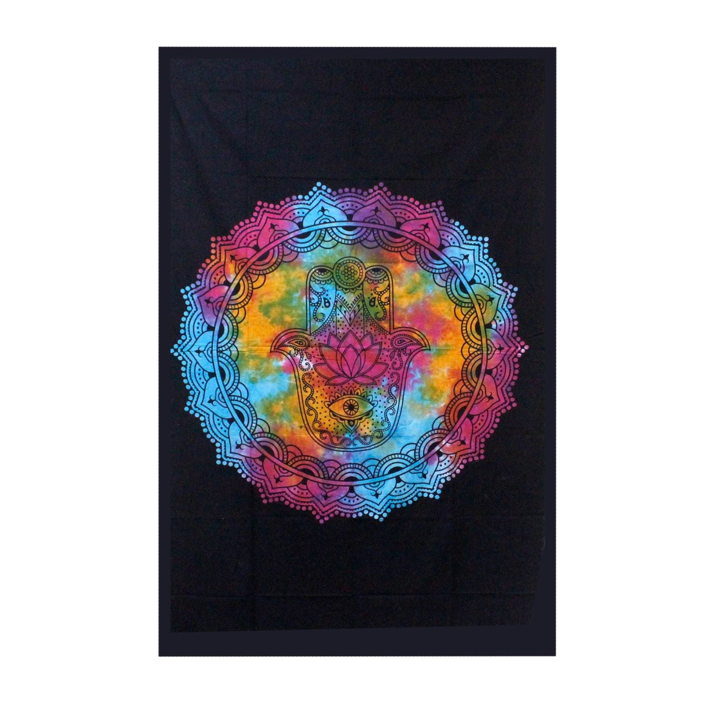 Single Cotton Bedspread + Wall Hanging - Black Hamsa - Luna Panther