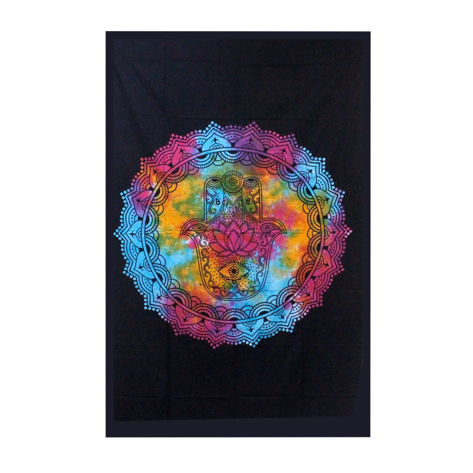 Single Cotton Bedspread + Wall Hanging - Black Hamsa - Luna Panther