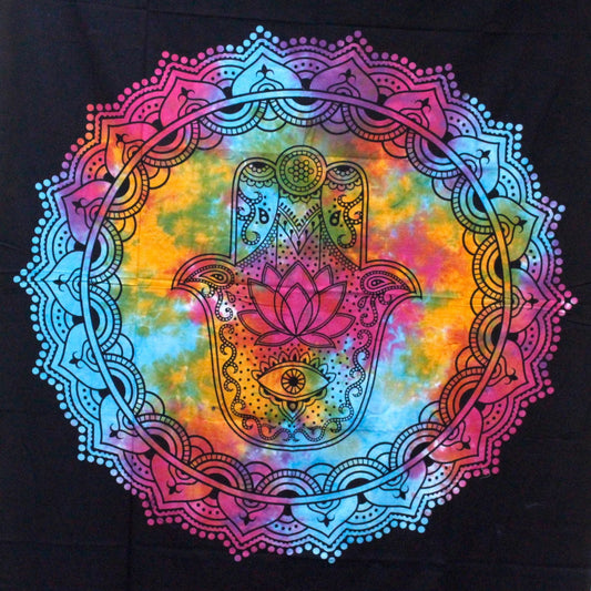Single Cotton Bedspread + Wall Hanging - Black Hamsa - Luna Panther alternate view