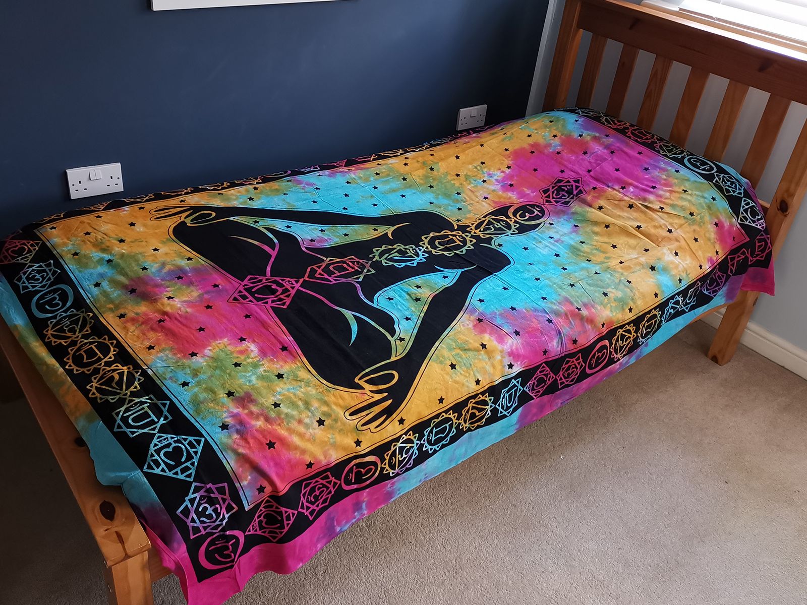 Single Cotton Bedspread + Wall Hanging - Chakra Buddha - Luna Panther