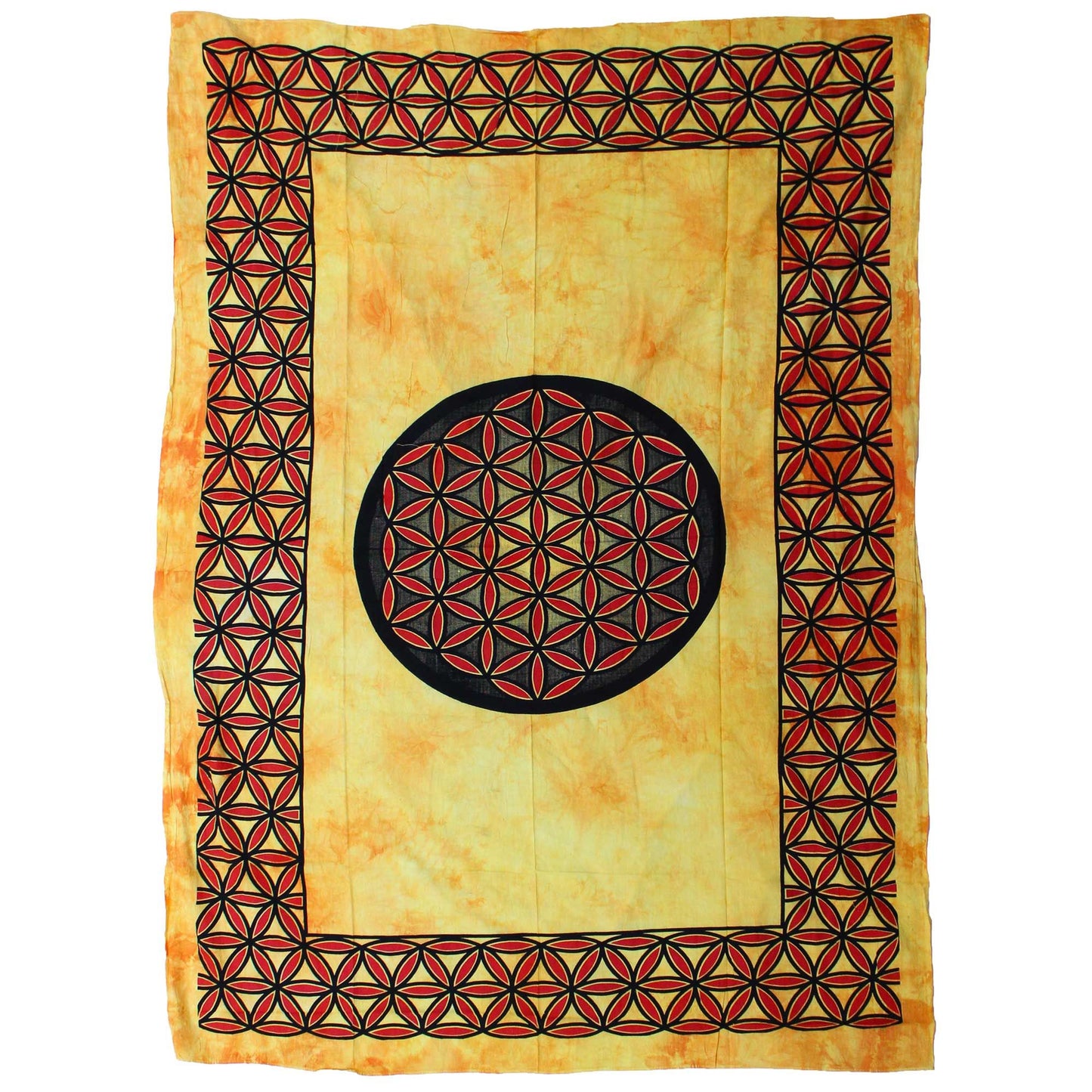 Single Cotton Bedspread + Wall Hanging - Flower of Life - Orange - Luna Panther