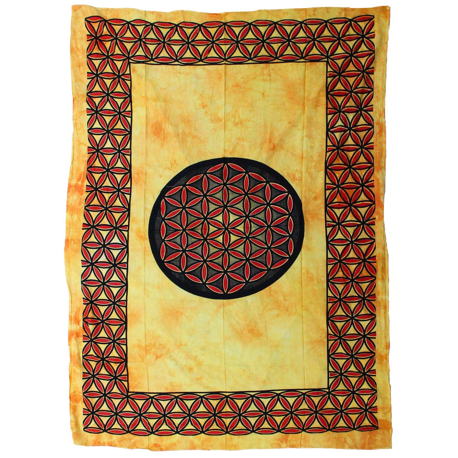 Single Cotton Bedspread + Wall Hanging - Flower of Life - Orange - Luna Panther