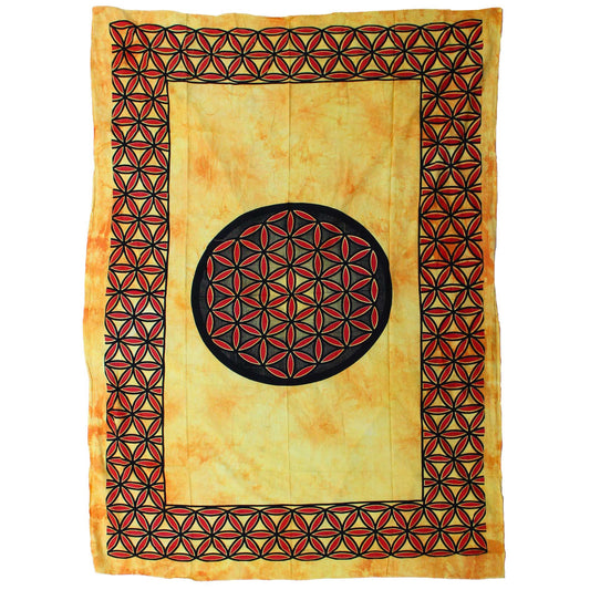 Single Cotton Bedspread + Wall Hanging - Flower of Life - Orange - Luna Panther