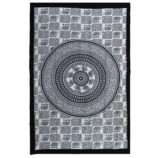 Single Cotton Bedspread + Wall Hanging - Mono - Elephant Mandala - Luna Panther