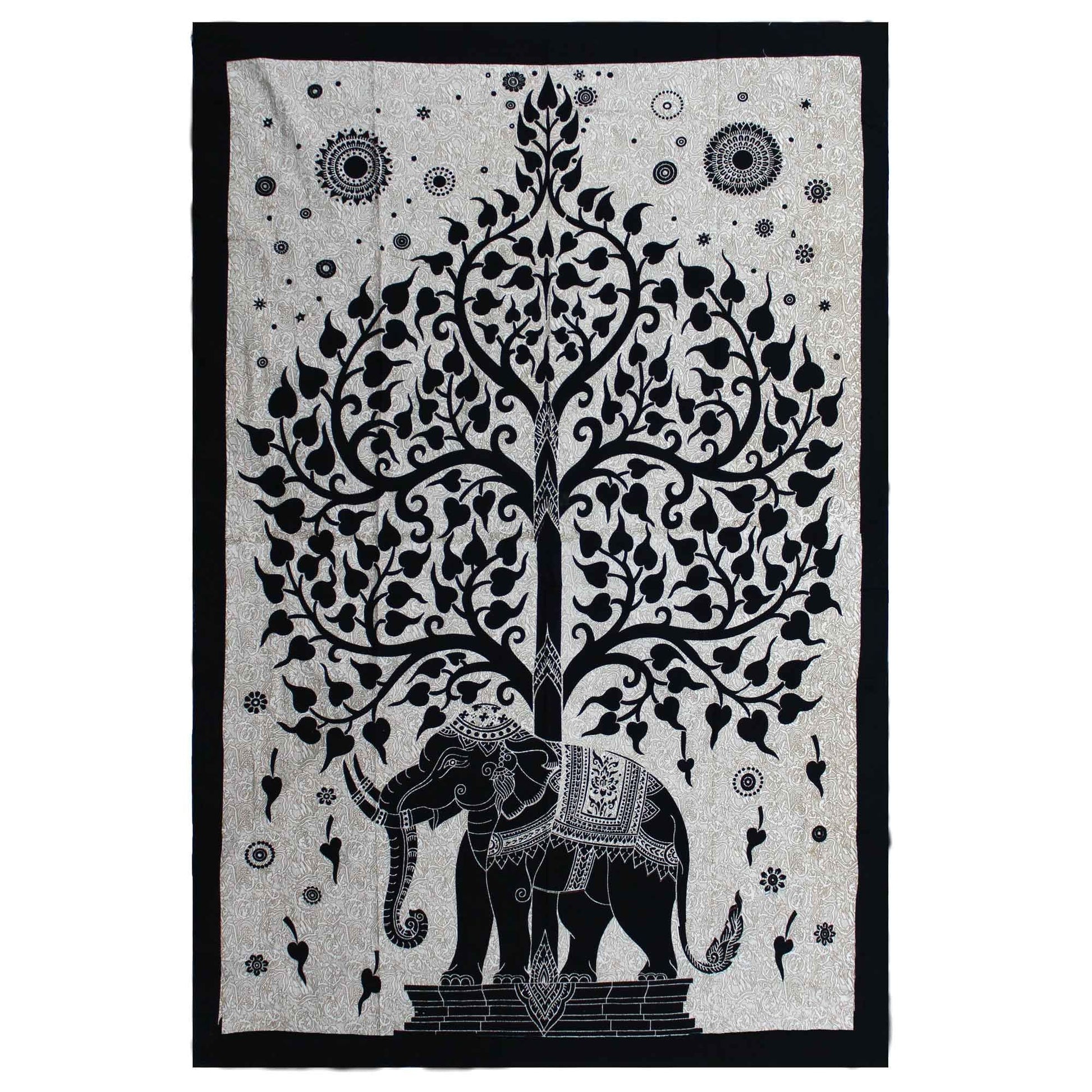 Single Cotton Bedspread + Wall Hanging - Mono - Elephant Tree - Luna Panther