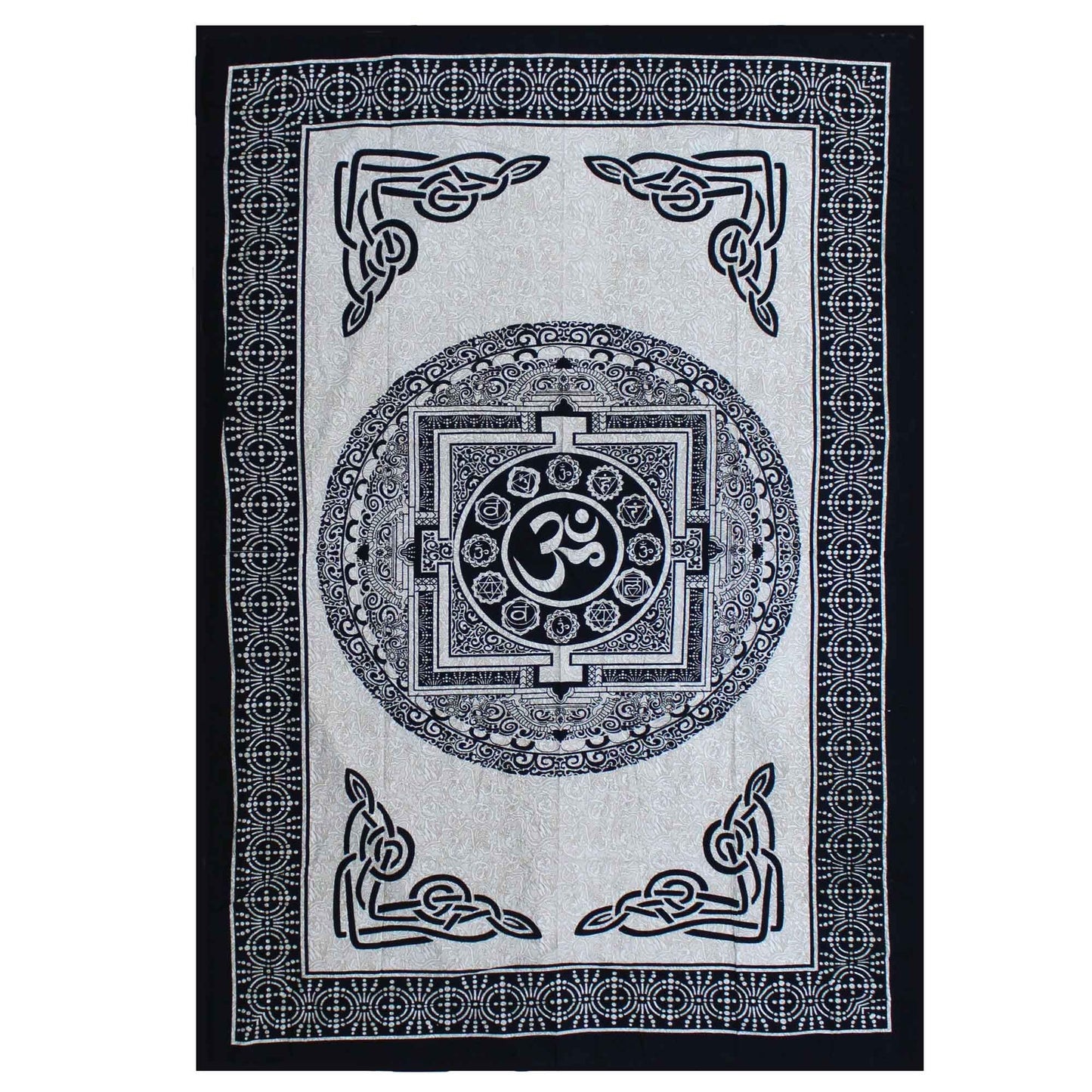 Single Cotton Bedspread + Wall Hanging - Mono - OM Mandala - Luna Panther