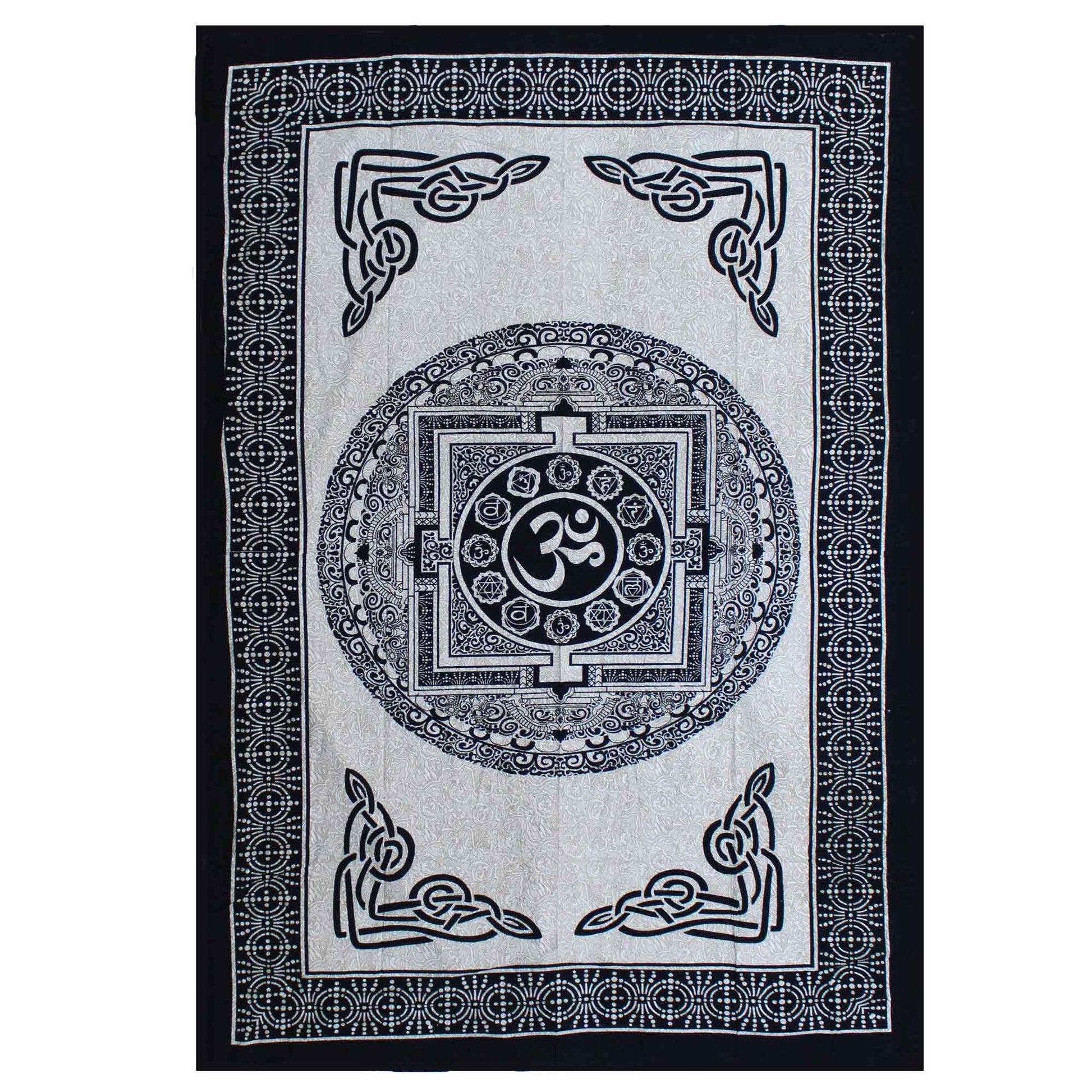 Single Cotton Bedspread + Wall Hanging - Mono - OM Mandala - Luna Panther