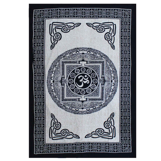 Single Cotton Bedspread + Wall Hanging - Mono - OM Mandala - Luna Panther