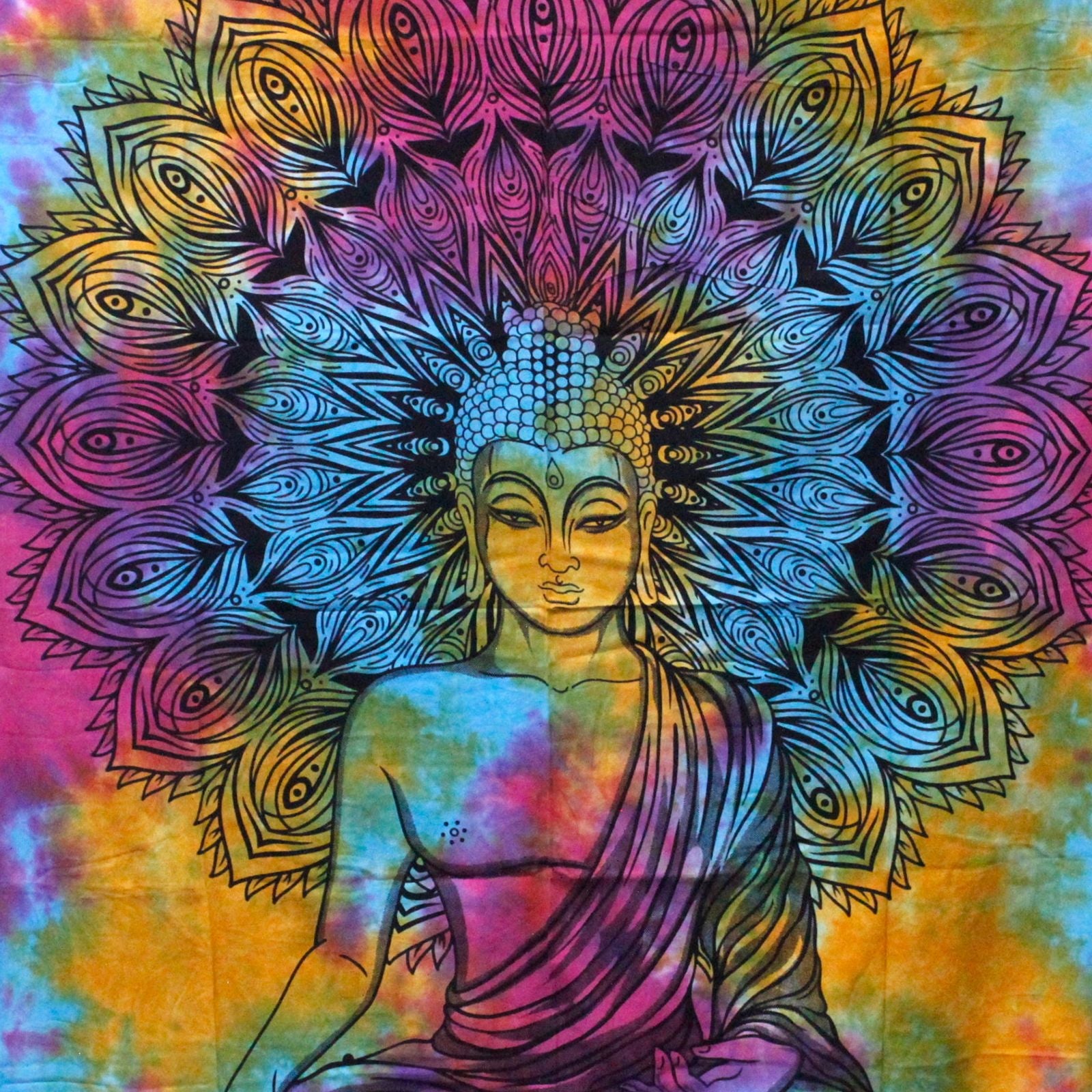 Single Cotton Bedspread + Wall Hanging - Peaceful Buddha - Luna Panther