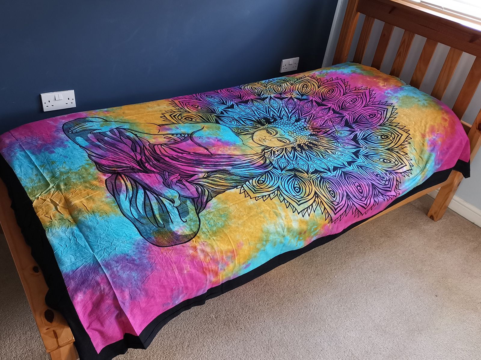 Single Cotton Bedspread + Wall Hanging - Peaceful Buddha - Luna Panther