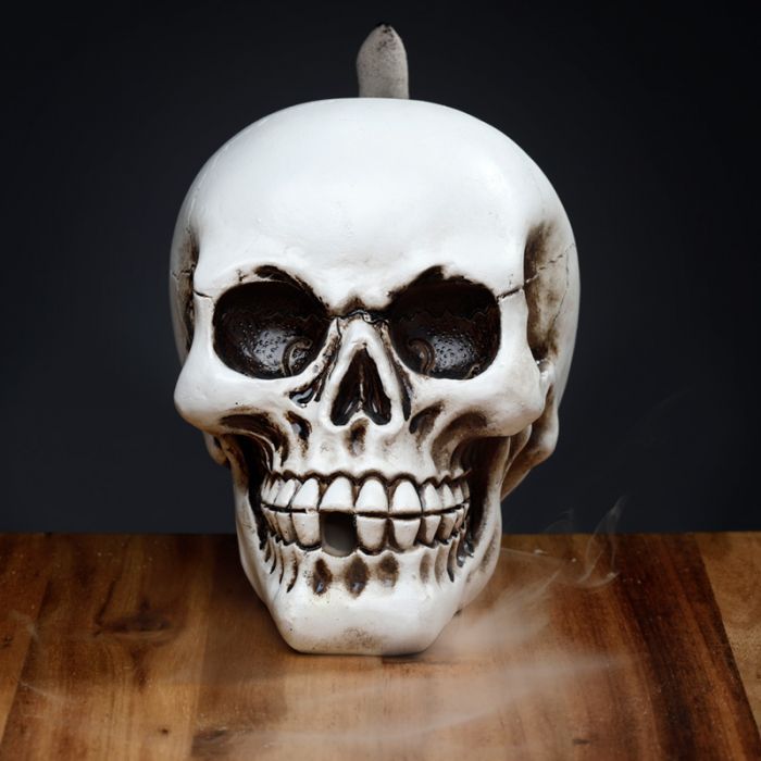 Polished Skull Backflow Incense Burner featuring natural patterning and unique variations - Luna Panther