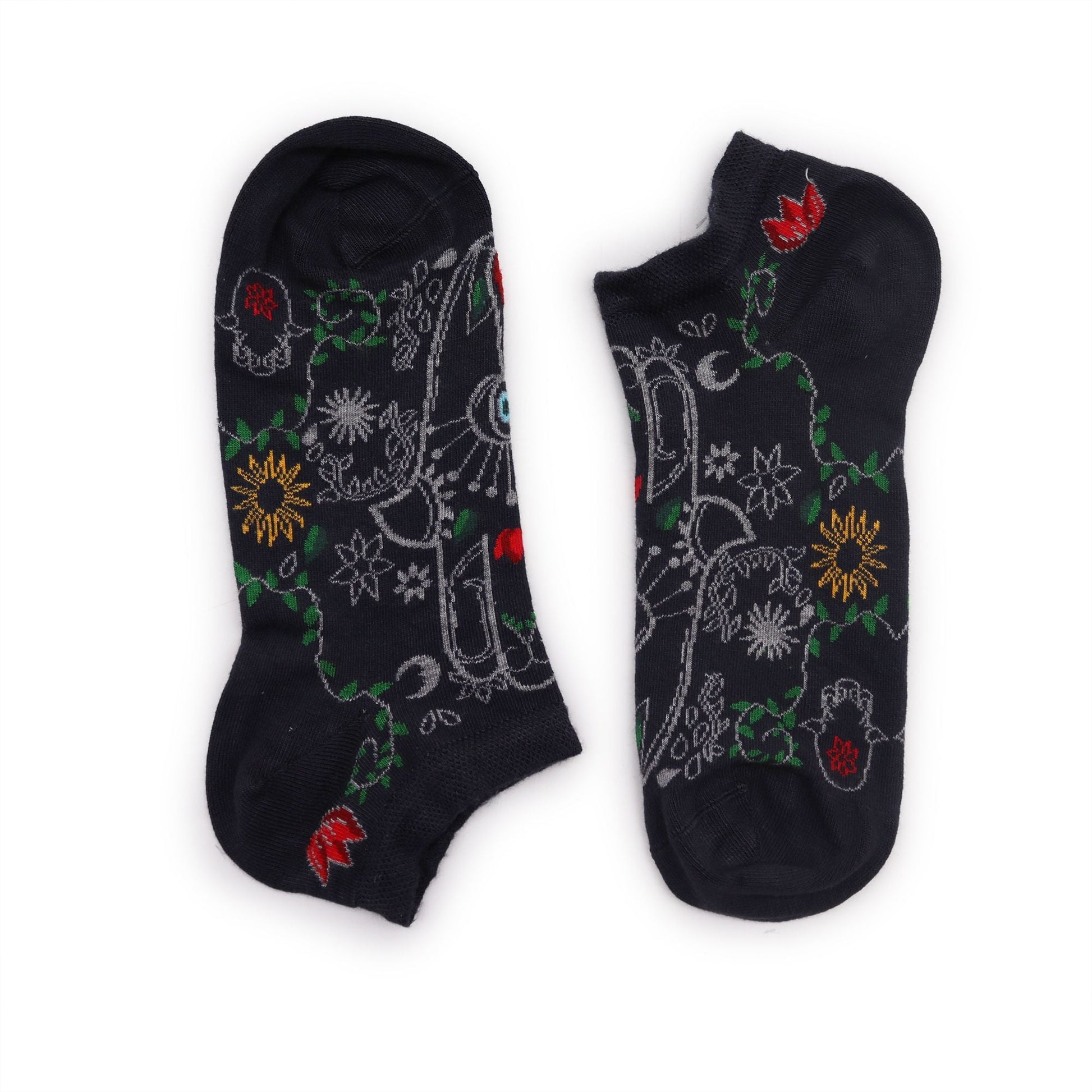 Polished S/M Hop Hare Bamboo Socks Low (3.5-6.5) - Hamsa featuring natural patterning and unique variations - Luna Panther