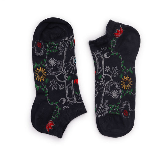 Polished S/M Hop Hare Bamboo Socks Low (3.5-6.5) - Hamsa featuring natural patterning and unique variations - Luna Panther