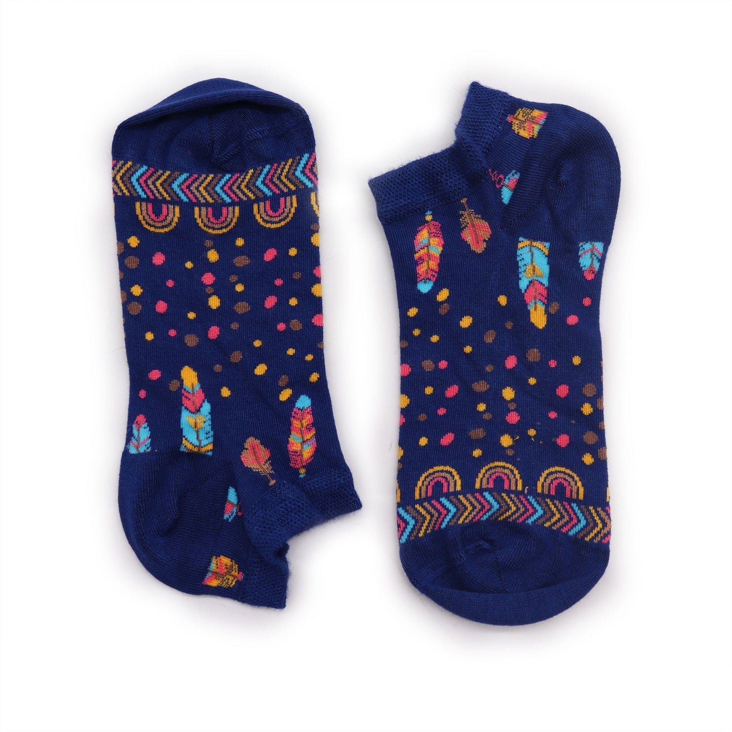 Polished S/M Hop Hare Bamboo Socks Low (3.5-6.5) - Indian Feathers featuring natural patterning and unique variations - Luna Panther