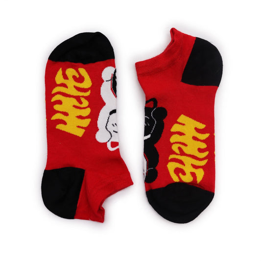 Polished S/M Hop Hare Bamboo Socks Low (3.5-6.5) - Lucky Cat featuring natural patterning and unique variations - Luna Panther