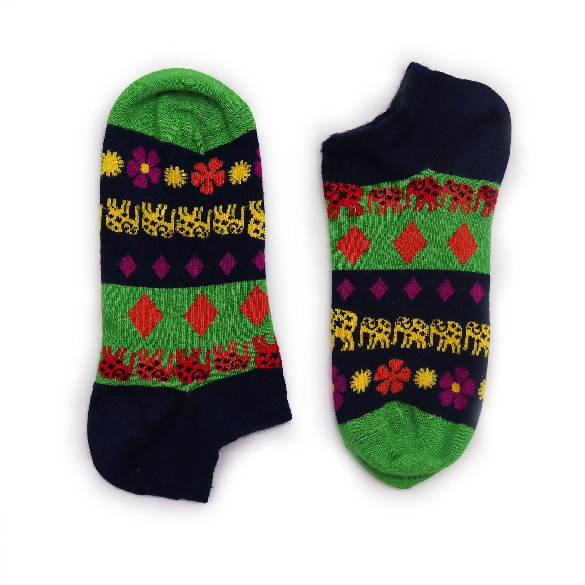 Polished S/M Hop Hare Bamboo Socks Low (3.5-6.5) - Lucky Elephant featuring natural patterning and unique variations - Luna Panther
