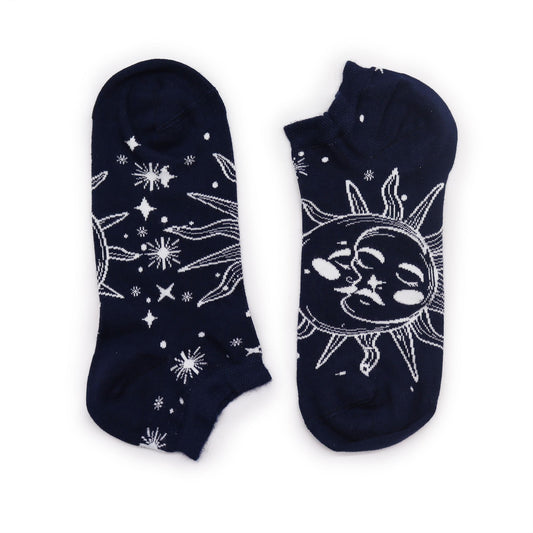 Polished S/M Hop Hare Bamboo Socks Low (3.5-6.5) - Sun and Moon featuring natural patterning and unique variations - Luna Panther