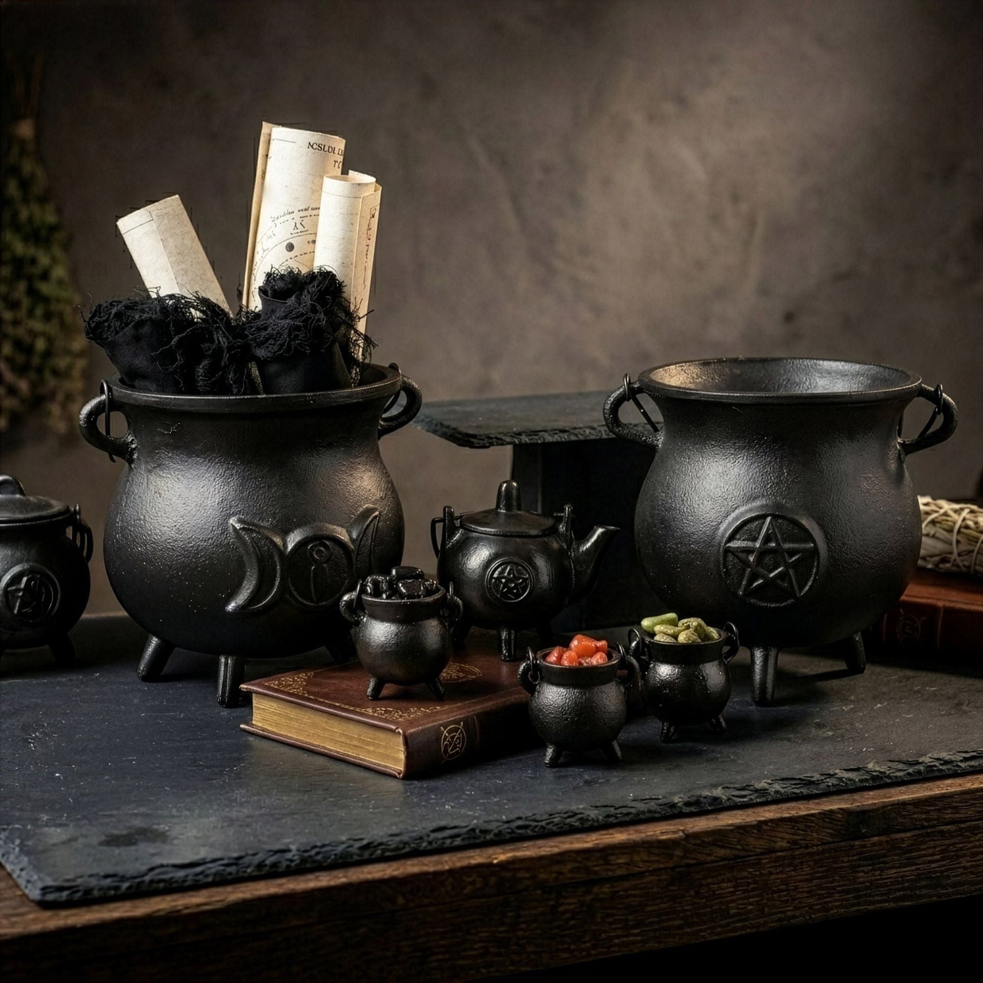 Small Cast Iron Ritual Pot with Pentagon 8x8x10cm - Luna Panther