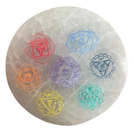 Polished Small Charging Plate 8cm - Chakra Design - colour featuring natural patterning and unique variations - Luna Panther