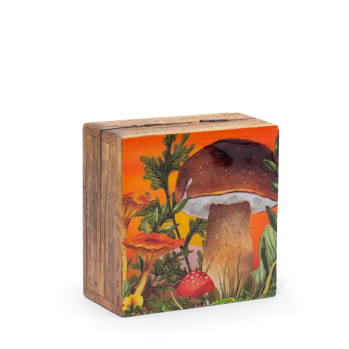 Small Enameled Square Box 10x10x4.2cm - Mushroom Design Maroon - Luna Panther