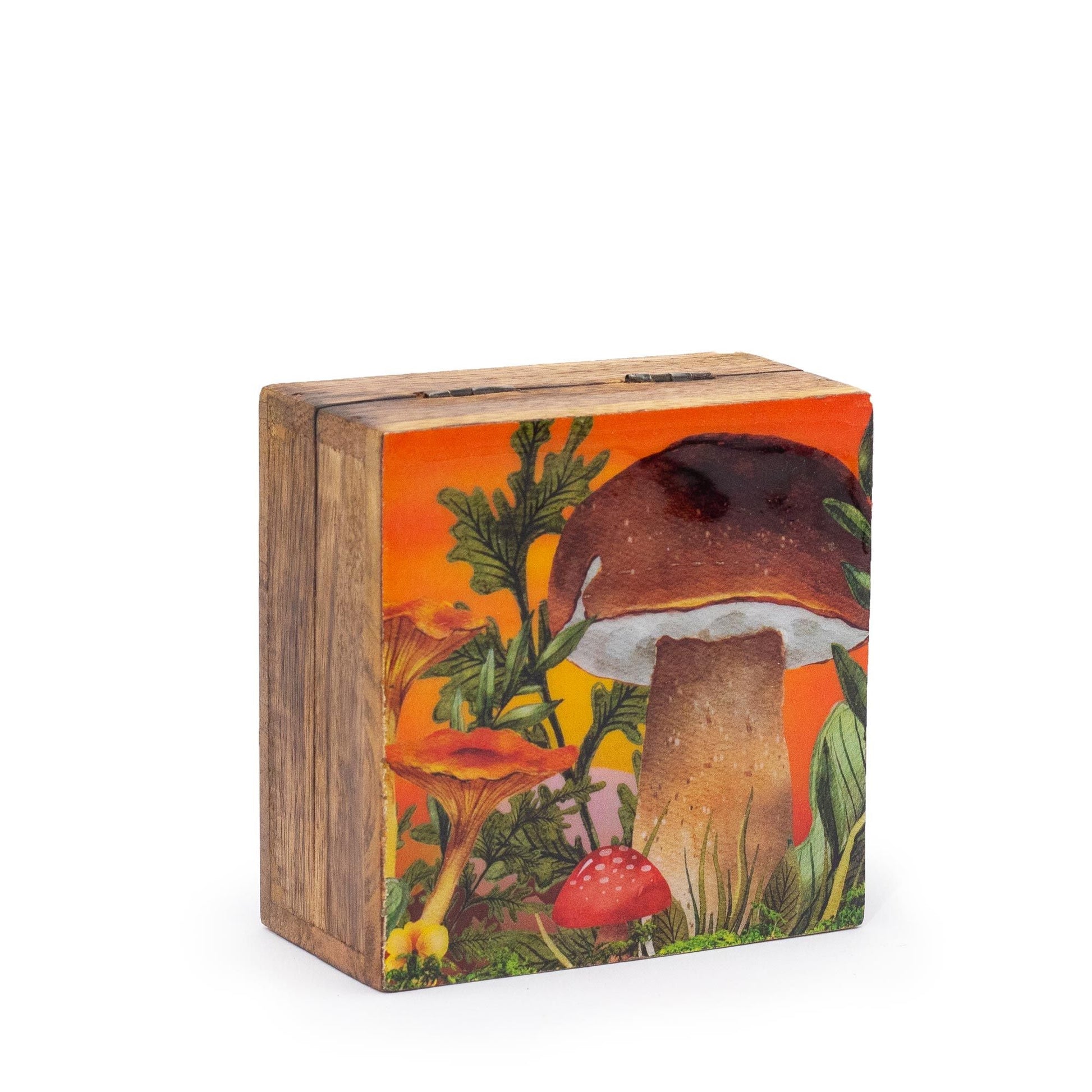 Small Enameled Square Box 10x10x4.2cm - Mushroom Design Maroon - Luna Panther