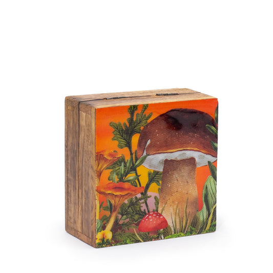Small Enameled Square Box 10x10x4.2cm - Mushroom Design Maroon - Luna Panther