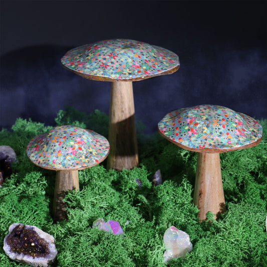 Small Enamelled Mushroom - 10cm - Mediterranean Tile Pattern - Luna Panther