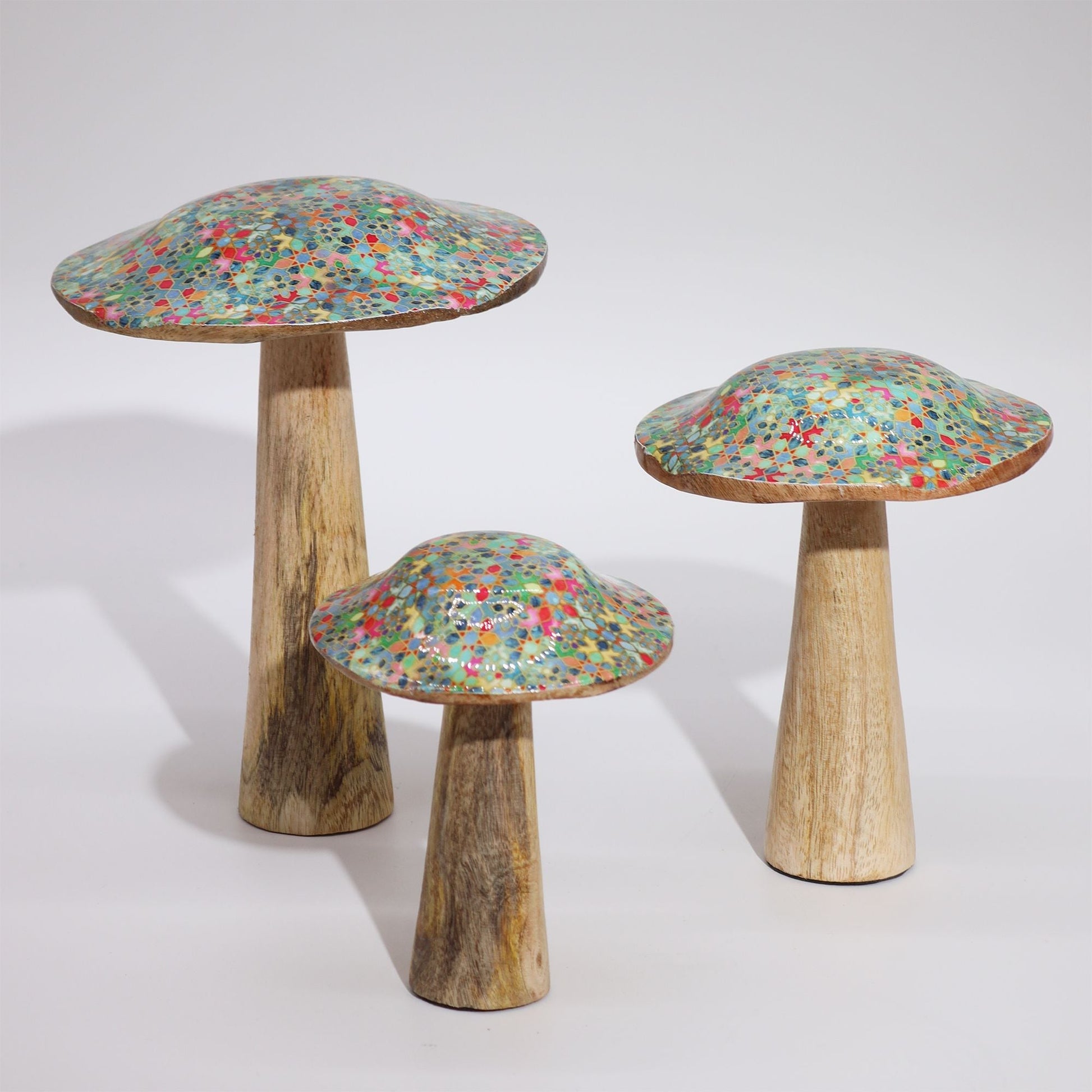 Small Enamelled Mushroom - 10cm - Mediterranean Tile Pattern - Luna Panther