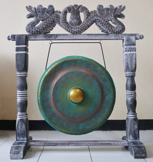 Polished Small Gong in Stand - 25cm - Greenwash featuring natural patterning and unique variations - Luna Panther