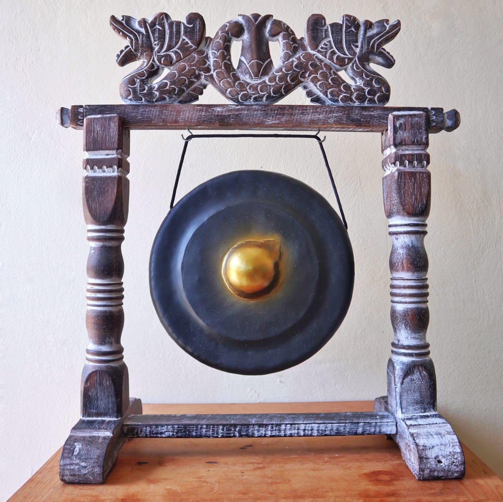 Polished Small Healing Gong in Stand - 25cm - Black featuring natural patterning and unique variations - Luna Panther