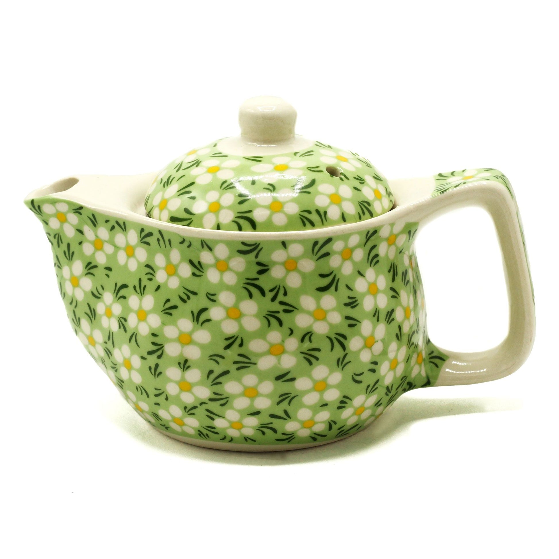 Polished Small Herbal Teapot - Green Daisy featuring natural patterning and unique variations - Luna Panther