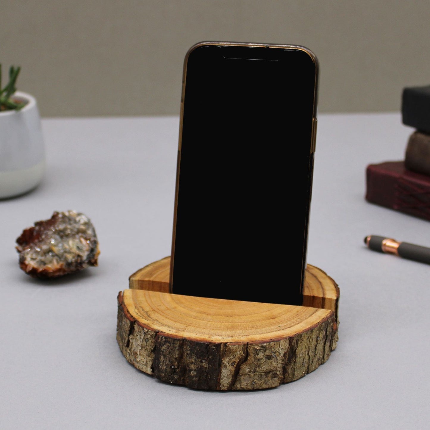 Small Log Phone Holder (full slice) - Natural - Luna Panther