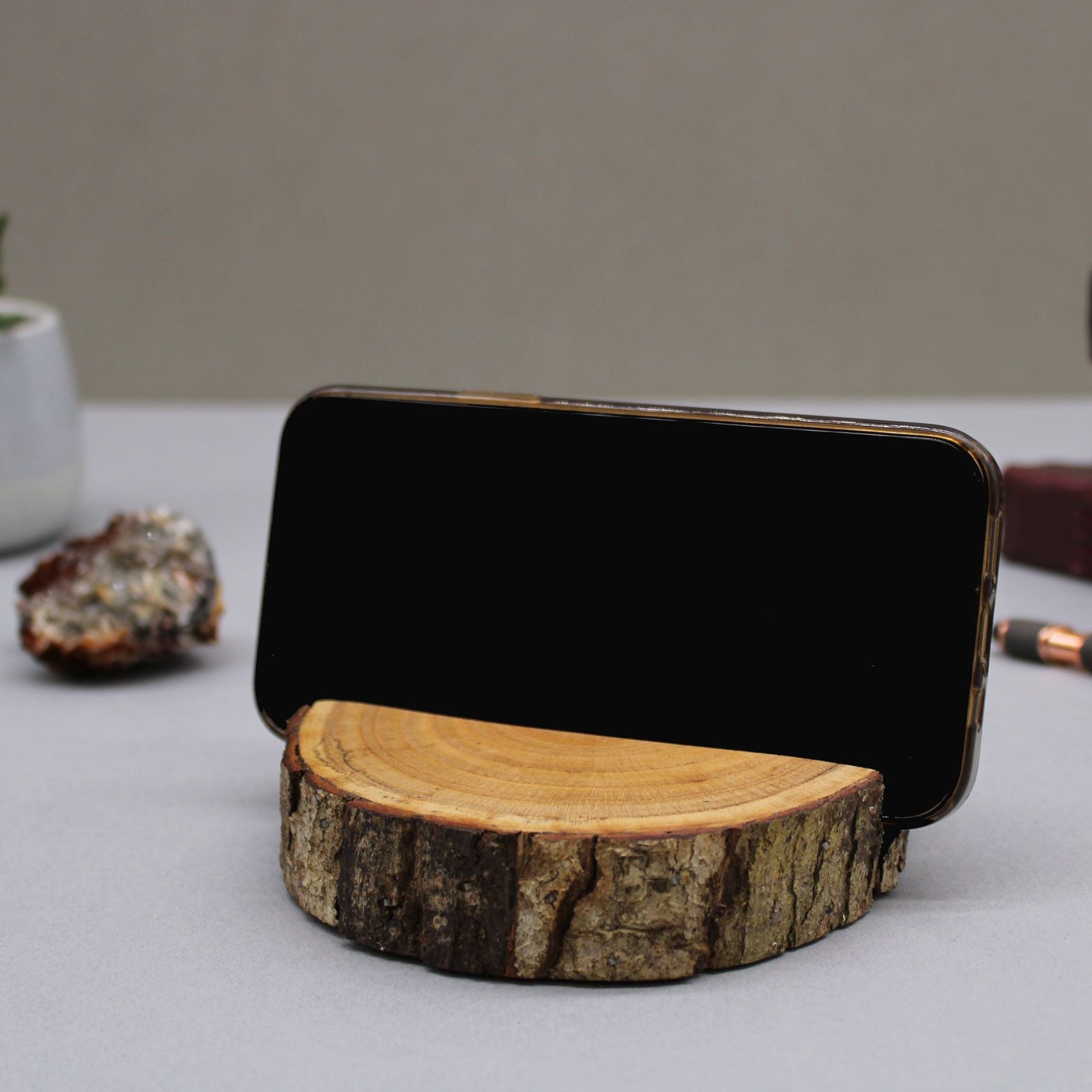 Small Log Phone Holder (full slice) - Natural - Luna Panther
