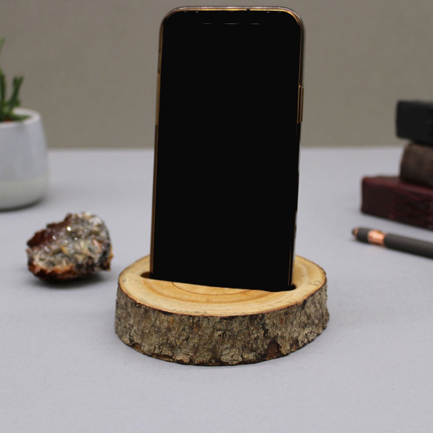 Small Log Phone Holder (slot) - Natural - Luna Panther