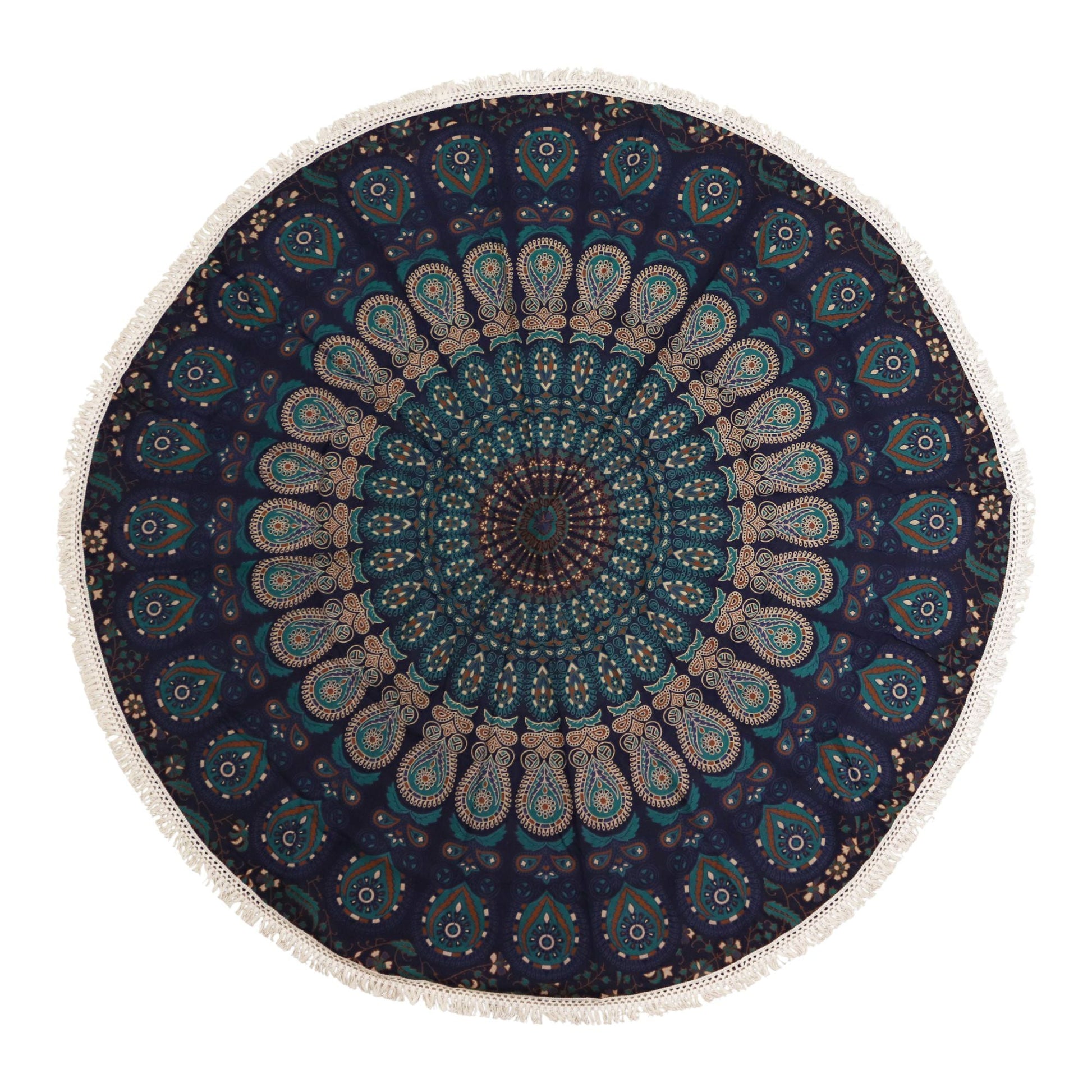 Small Mandala Roundie Cotton Art (130cm) - Peacock Blues - Luna Panther