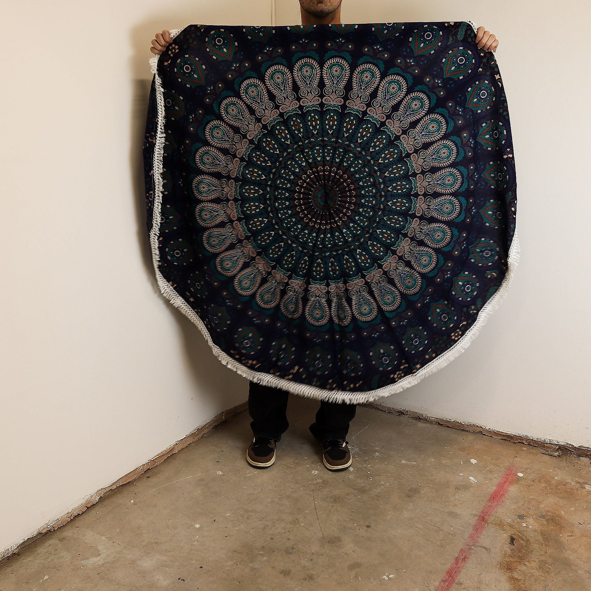 Small Mandala Roundie Cotton Art (130cm) - Peacock Blues - Luna Panther