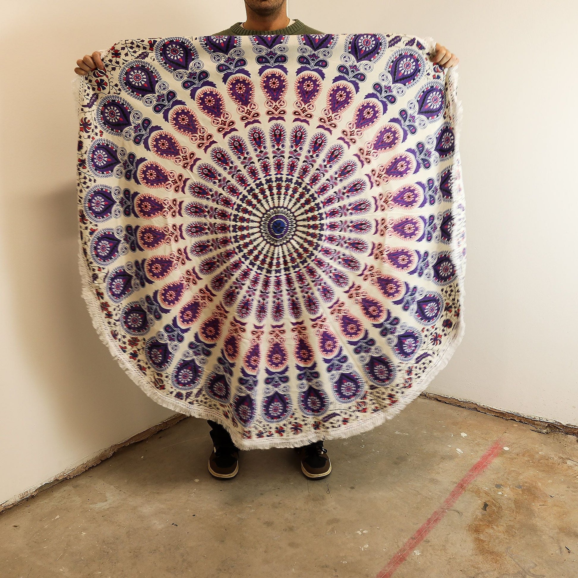 Small Mandala Roundie Cotton Art (130cm) - Peacock Purples - Luna Panther